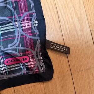 Coach Silk Tartan Poppy Plaid signature C Logo 21" Scarf Black Purple Y2K Preppy